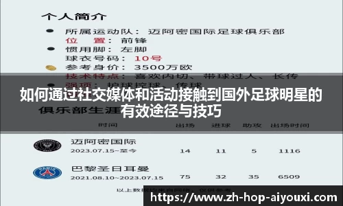 如何通过社交媒体和活动接触到国外足球明星的有效途径与技巧